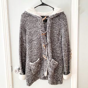 Zara Knit Gray Hooded Sweater with Toggle Closure